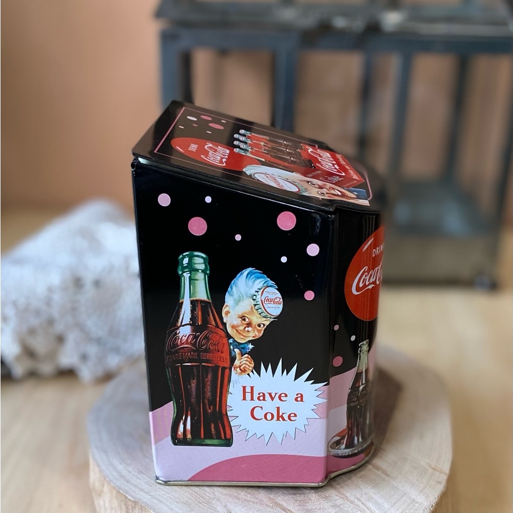 Coca-Cola Retro Vintage slant top Black and Red Hostess Girl Tin Box - Picture 4 of 7